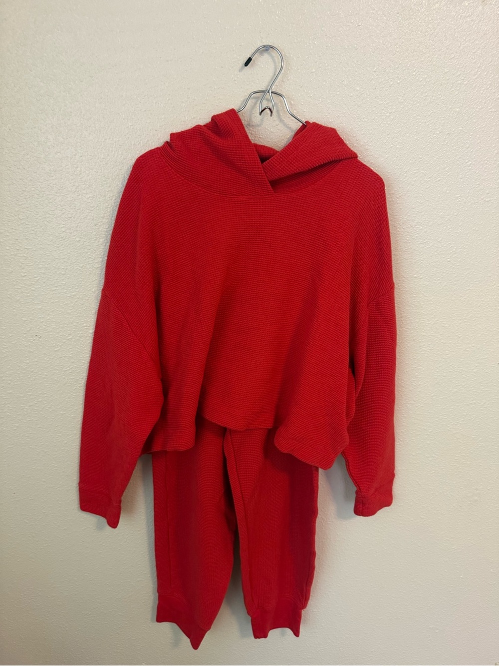 Athleta Bright Red Waffle-Knit Hoodie